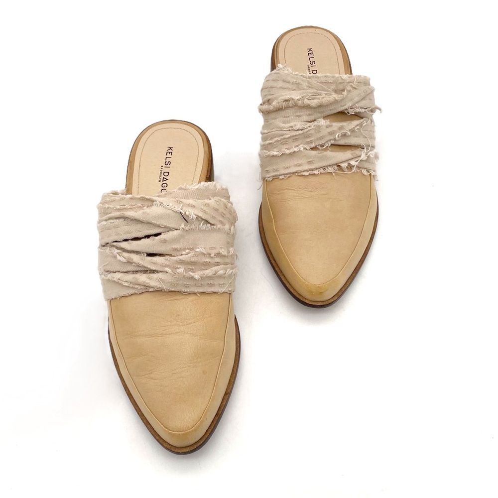 Kelsi Dagger Brooklyn Alder Mules Size 9 Tan Leather Pointed Toe Boho Slip On - Picture 4 of 15